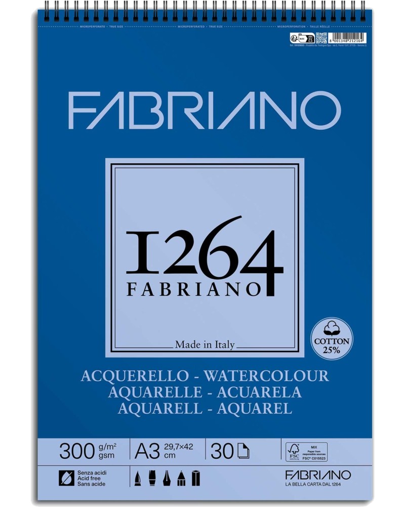    Fabriano 1264 - 30 , 29.7 x 42 cm, 300 g/m<sup>2</sup> - 