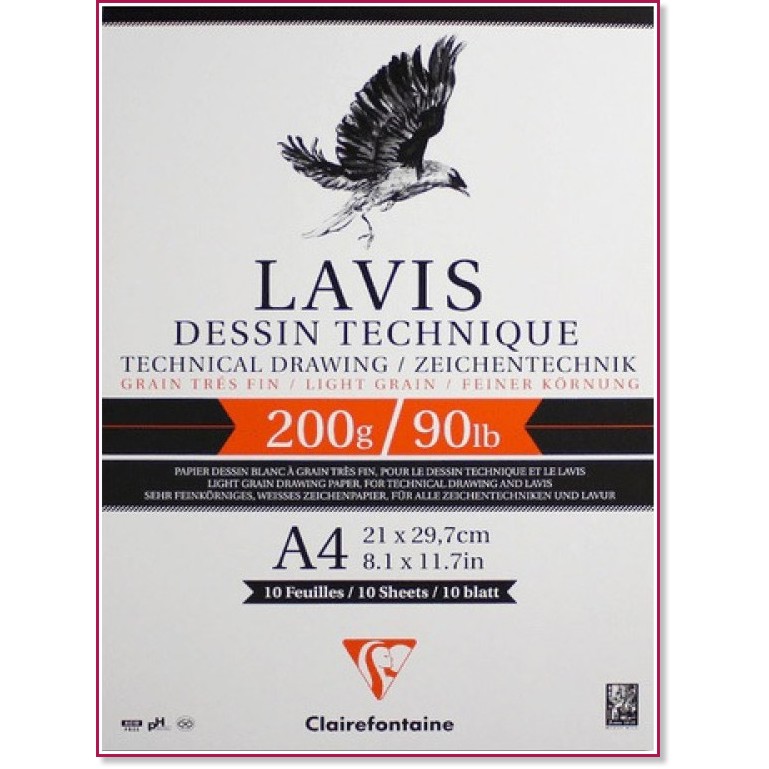 Скицник за техническо чертане Clairefontaine Lavis Скицник за техническо чертане Clairefontaine Lavis - 10 листа, A4, 200 g/m<sup>2</sup> - скицник