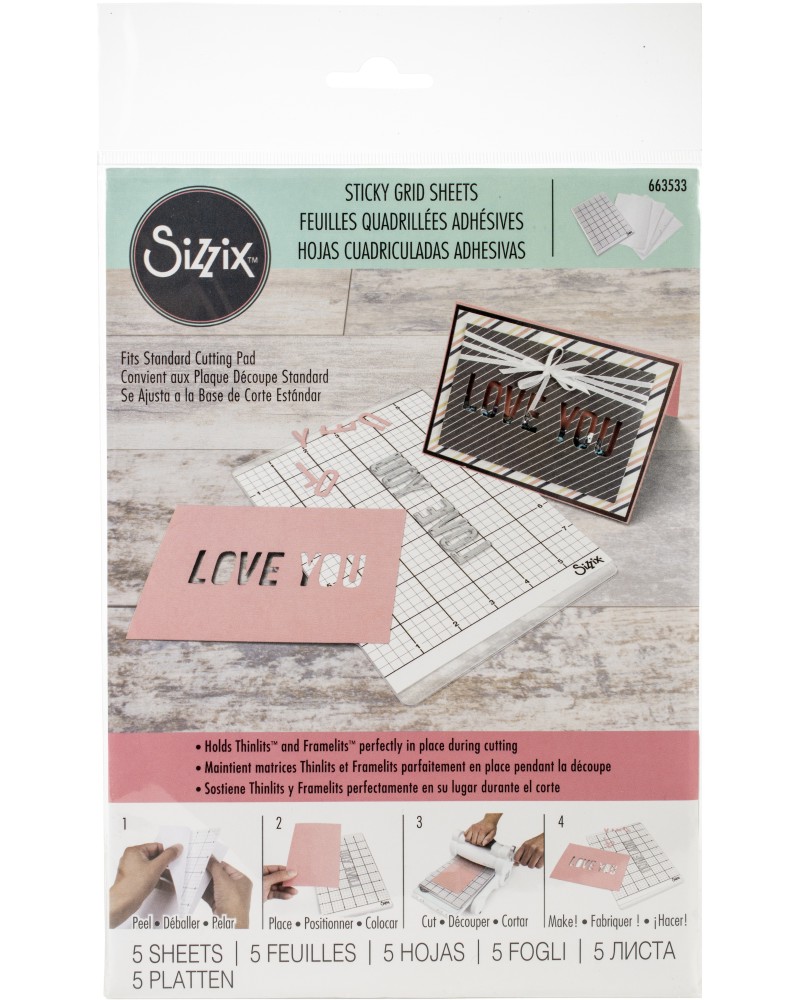   Sizzix Sticky Grid Sheets - 5 , 15.24 x 21.59 cm - 