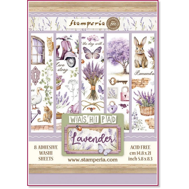    Stamperia Washi Pad -  - 8 ,  A5   Lavender - 