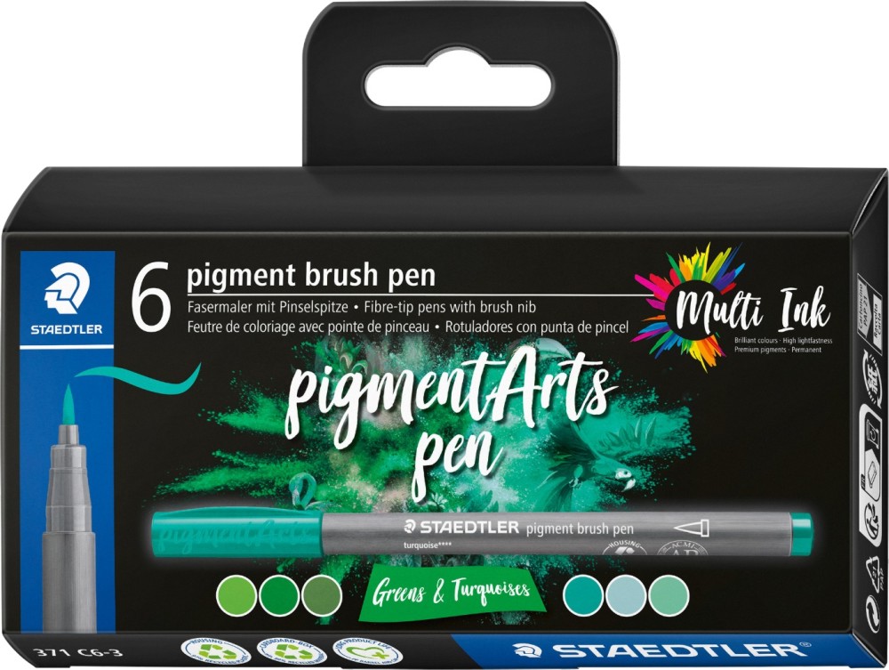      Staedtler Pigment Arts 371 Greens and Turquoise - 6  - 