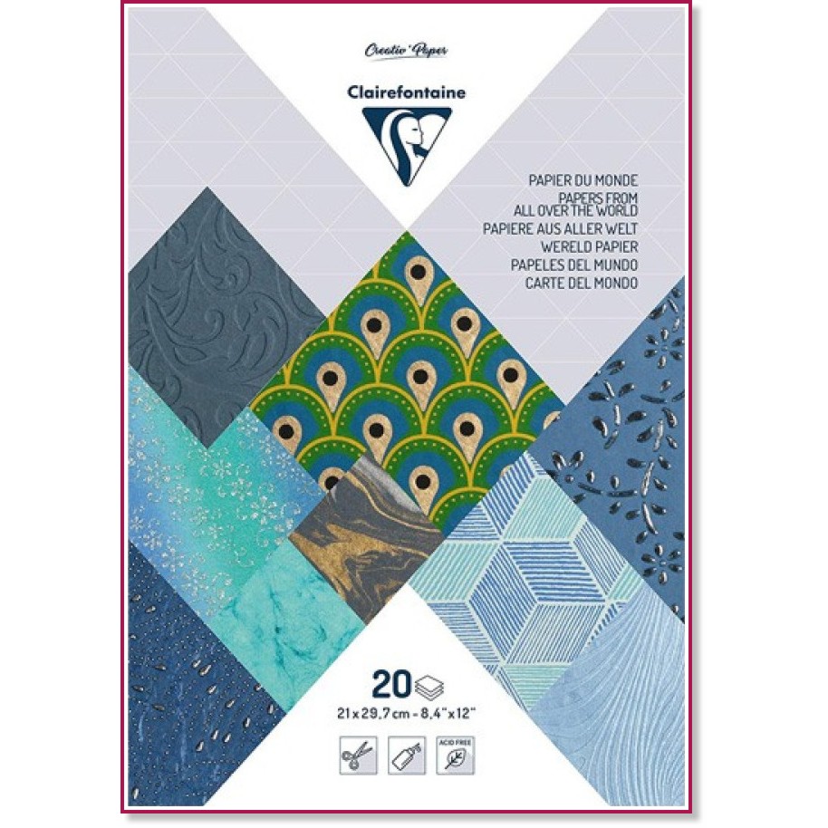 Хартии за скрапбукинг Clairefontaine All Over The World Хартии за скрапбукинг Clairefontaine All Over The World - 20 листа, А4 -