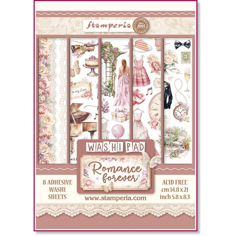    Stamperia Washi Pad -  - 8 ,  A5   Romance Forever - 