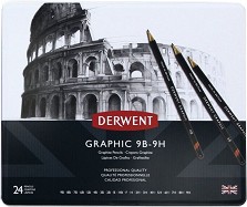 Графитни моливи Derwent Graphic - 24 броя в метална кутия - 